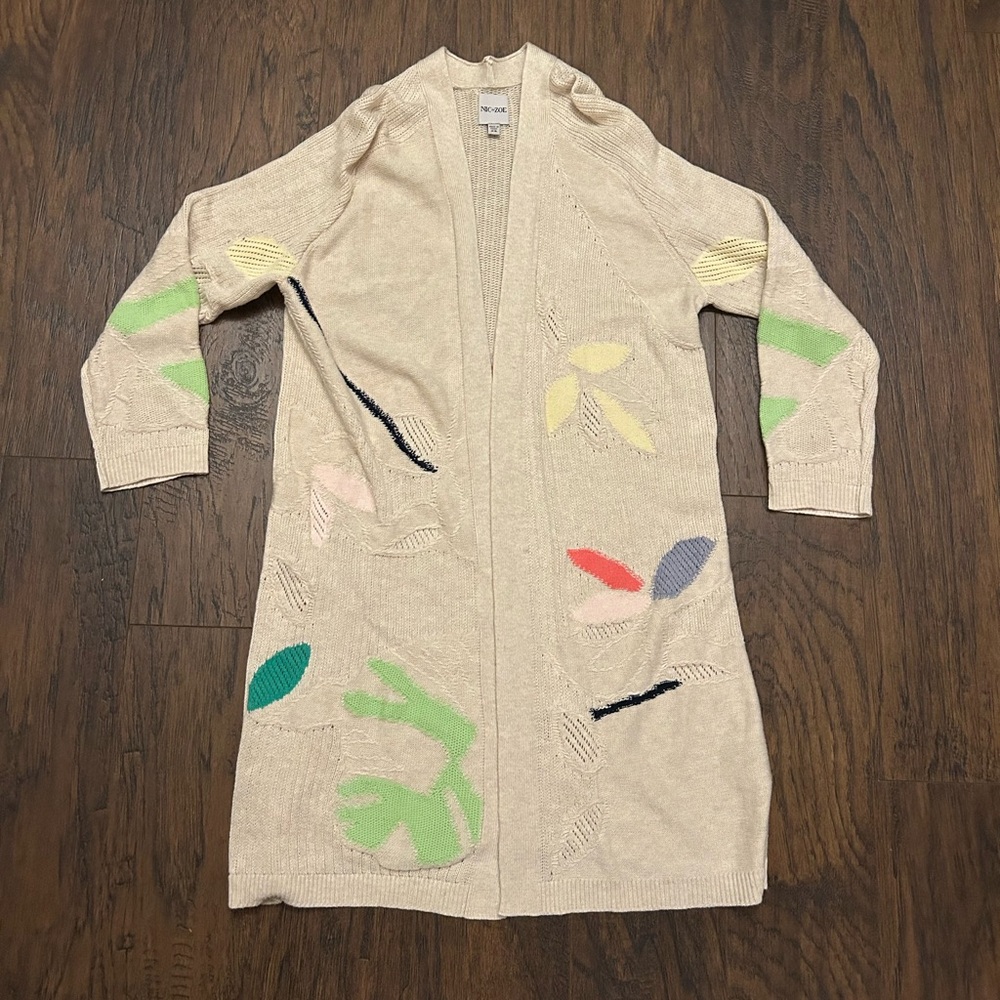 NIC+ZOE UNICORN Leafy Colorful Beige Textured Cardigan Size XS